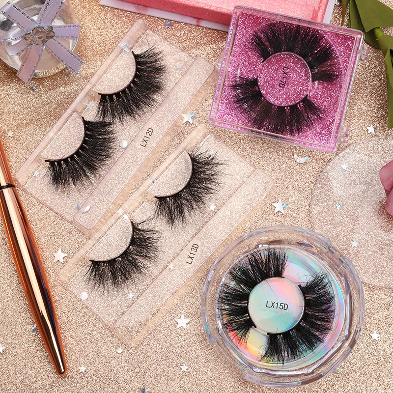 

low price 25mm mink eyelashes private label vendor wholesale lashes mink fluffy eyelashes with new eyelash packaging box, Black