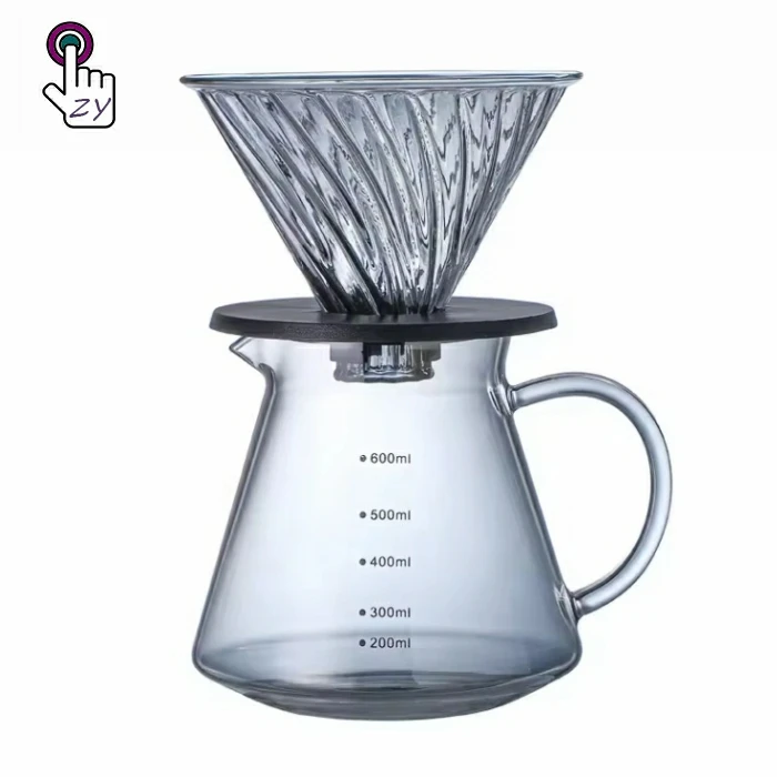 New Arrival Color Coffee Pot Heat Resistant Hand Drip Coffee Maker 600ml Glass Coffee Pot Set
