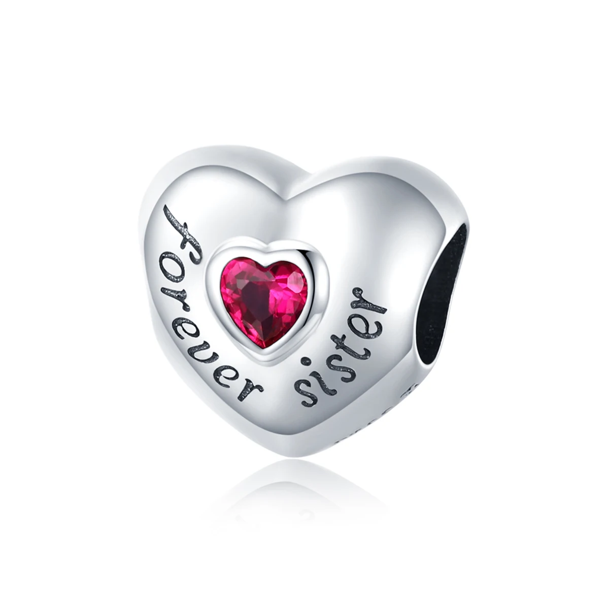 

BAMOER Family Forever Love Sister Red Zircon 925 Sterling Silver Charm Pendant for Original Bracelet Bangle DIY Jewelry SCC1835