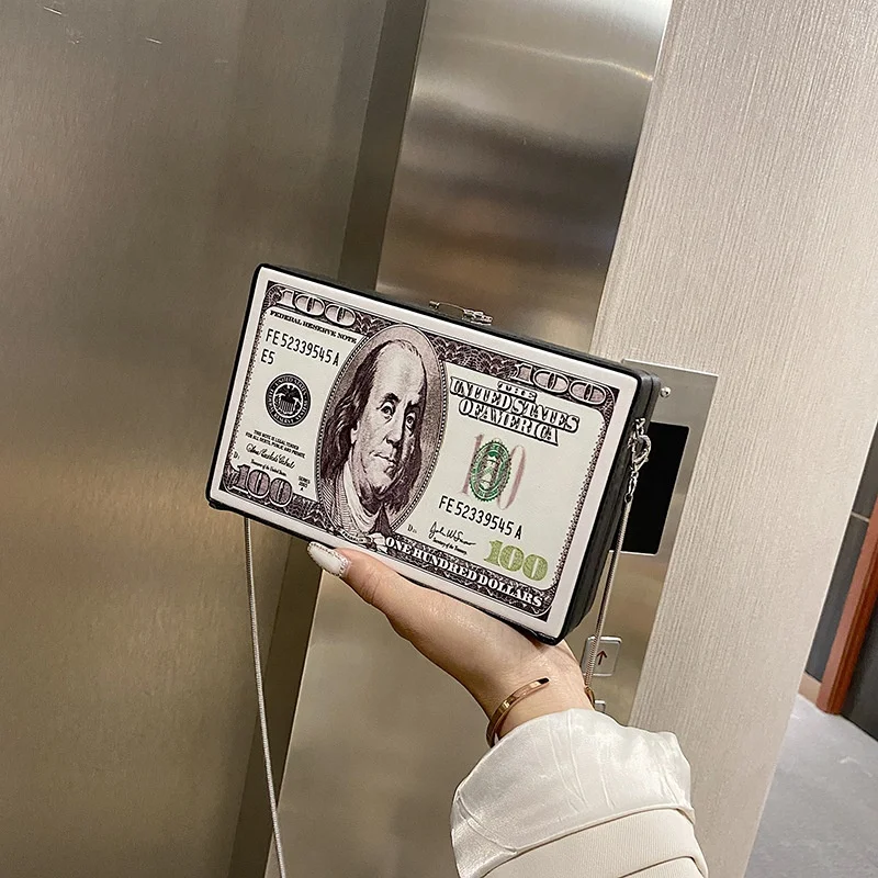 

Fashion Hundred Dollar Bills Cuboid Shape Pu Leather Ladies Casual Clutch Handbag Phone Purse Sling Shoulder Tote Messenger Bag