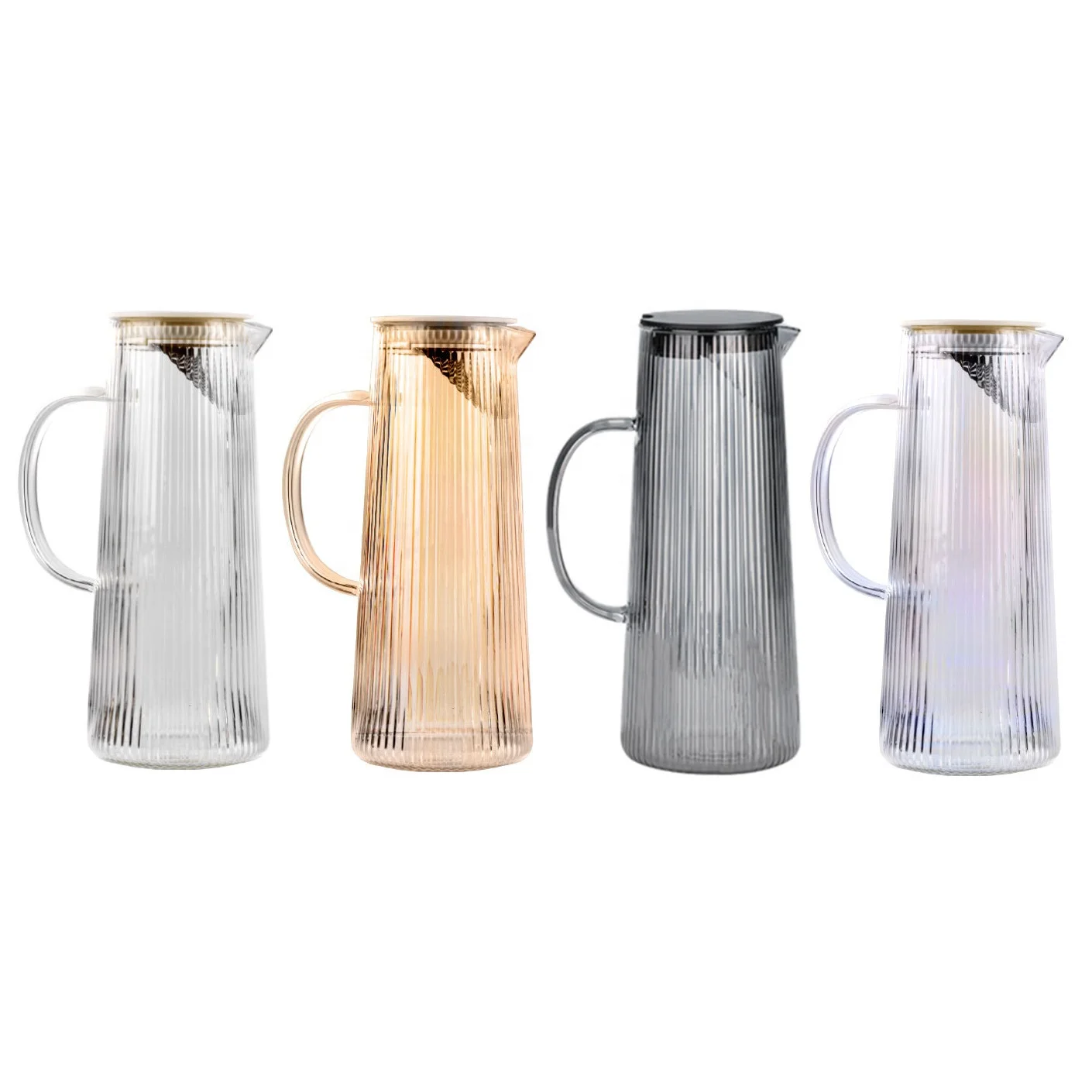 

Glass Water Pitcher Set with Lid for Juice and Cold Drink Tall Jugs with Handle for Drinking Tea Water Jug with 4 Tumbler Cups, Clear,gray,amber,rainbow