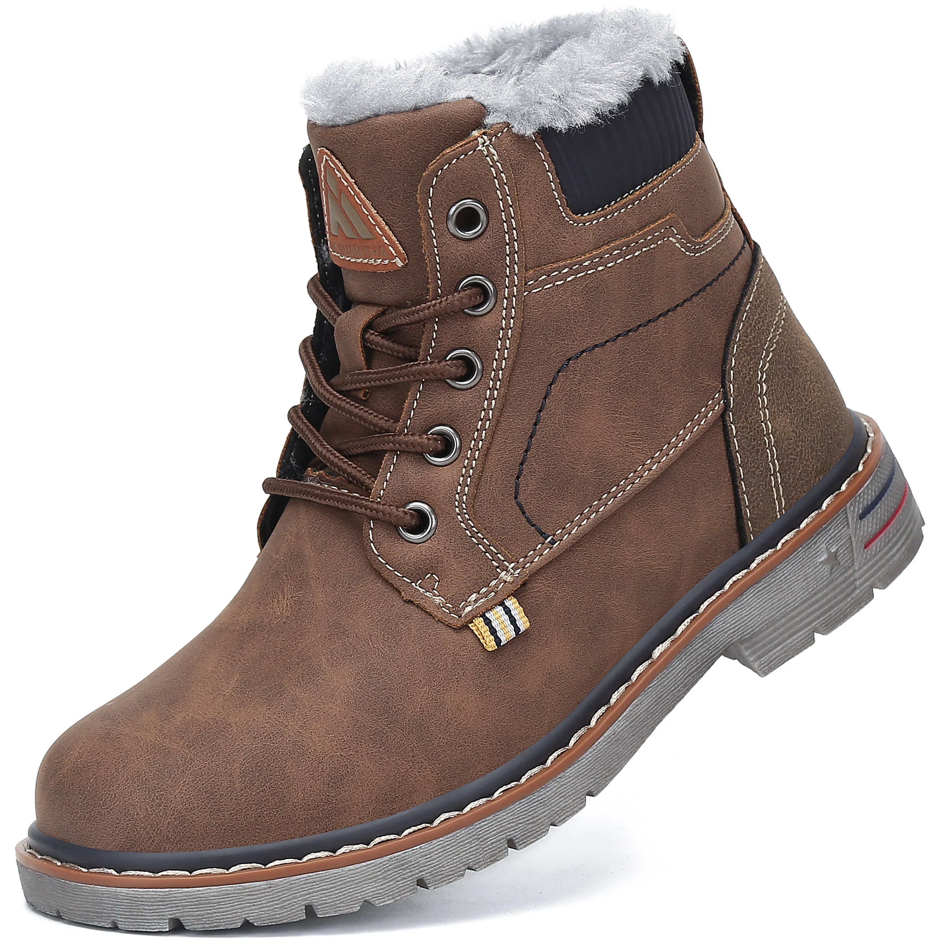 

Factory Price Leather Warm Anti Slip Waterproof Brown Outdoor Cotton Winter Shoes Snow Boots For Kids Child, 5 color