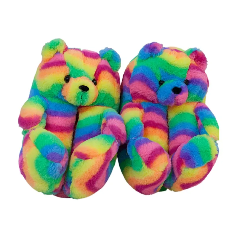 

2022 new style cute bear Rubber slippers House use adult rainbow teddy slippers bear, Any color available