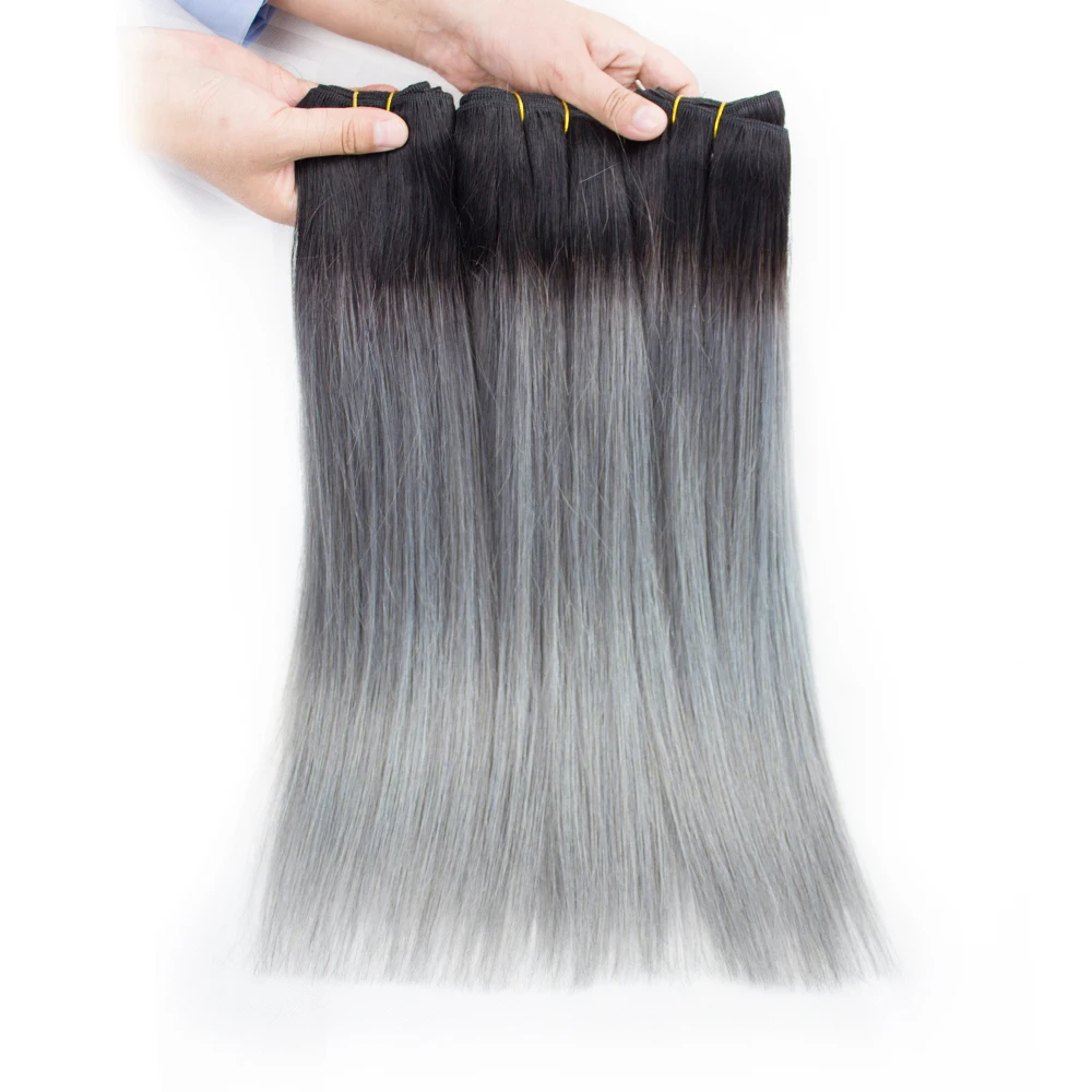 

New Arrival brazilian straight remy hair ombre silver grey hair weaving 1b/gray two tone Brazilian Virgin human hair extensions
