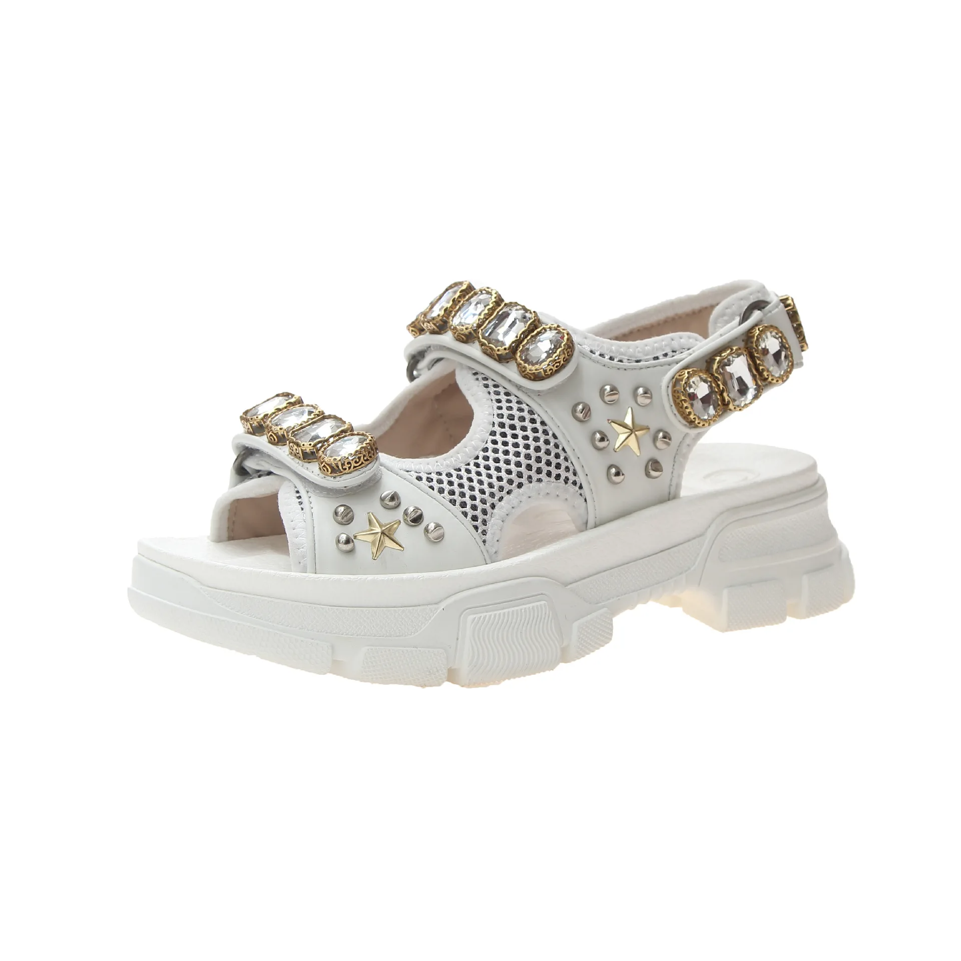 

2020 wholesale artificial diamond decoration Breathable platform sandals beach ladies Rhinestone sandals for women, White, black