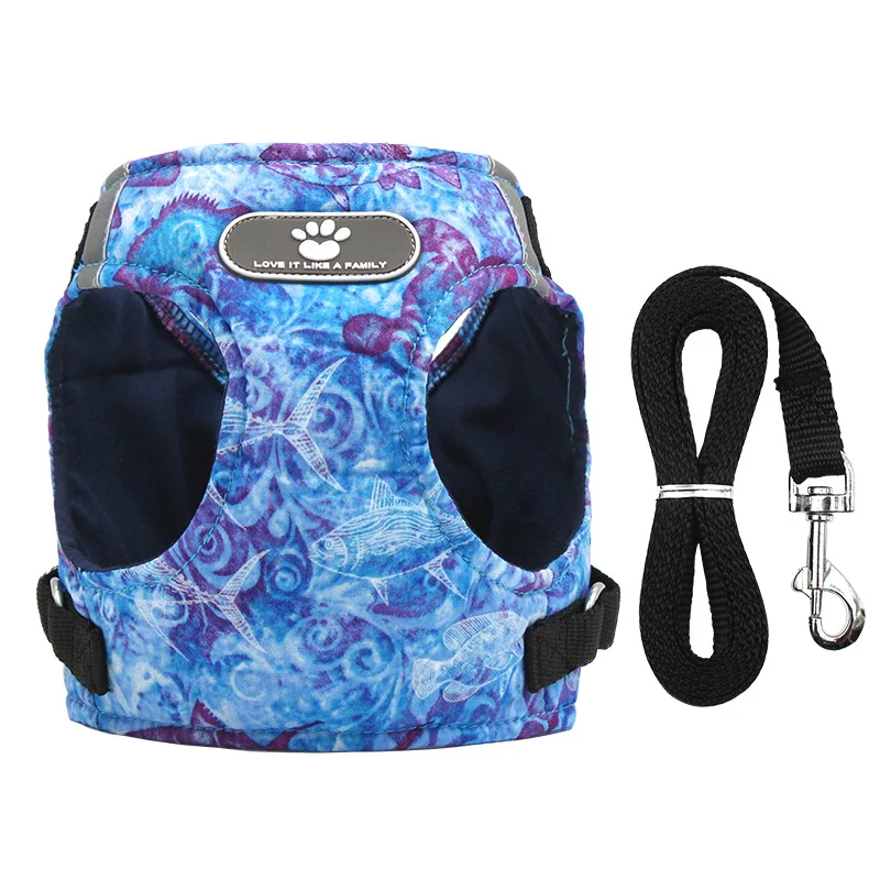 

Puppy harness custom load reducing dog vest set ocean print harnesses for dogs small medium adjustable designers dog harness