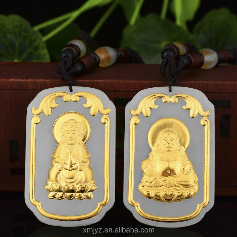 

Certified Large Gold Inlaid Jade Guanyin Buddha Pendant Hetian Jade Pure Gold Men And Women Shopping Mall Travel Live Source