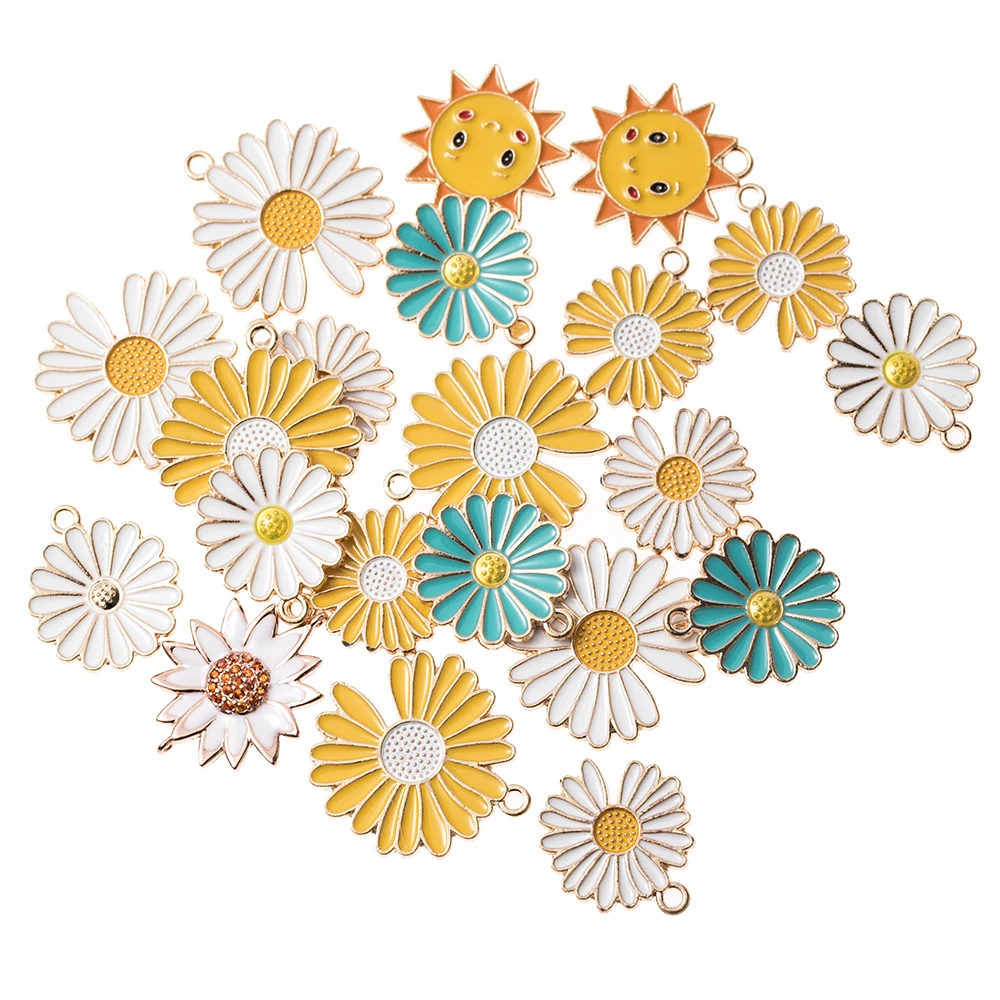 Fashion creative sunflower flower sun personality plant pendant  enamel charms for jewelry making