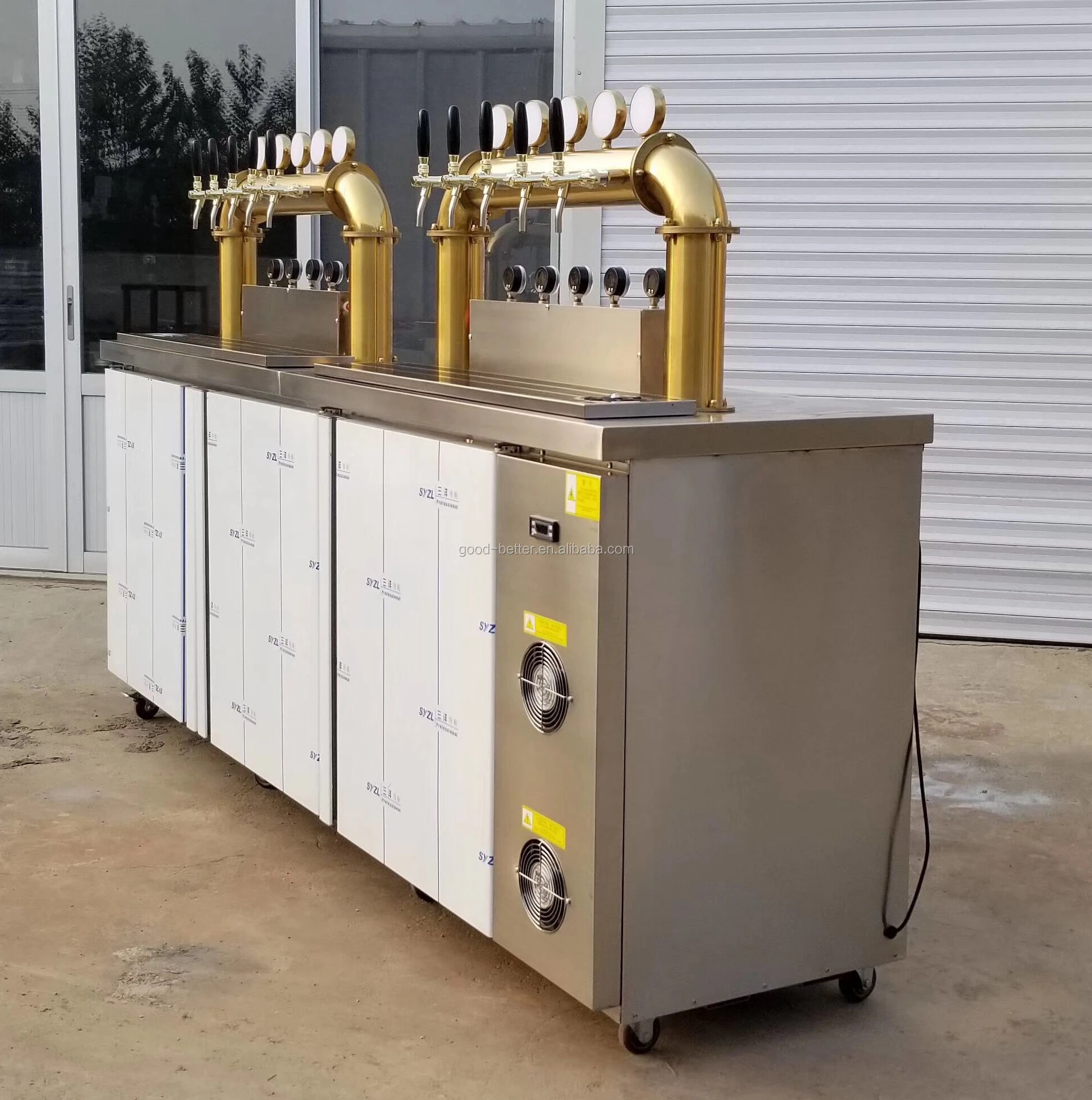 Gb103068 Stainless Steel Oem Big Beer Keg Fridge With Double U Type Five Beer Tower Can Hold