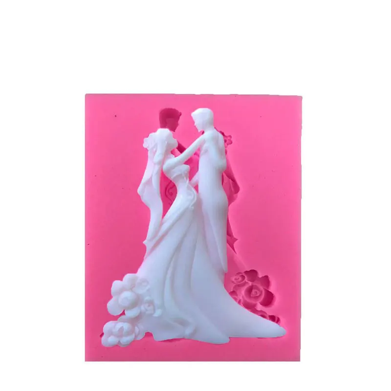 

Bride and groom liquid silicone mold DIY fondant cake baking mold Environmentally friendly non-toxic new silicone mold, Pink