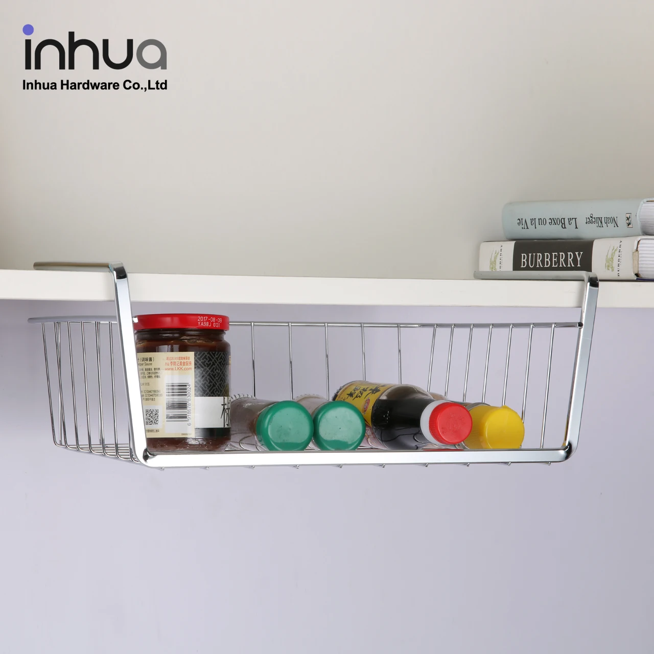 

Wholesale Iron storage rack hang down wall cabinet simple kitchen iron rack basket