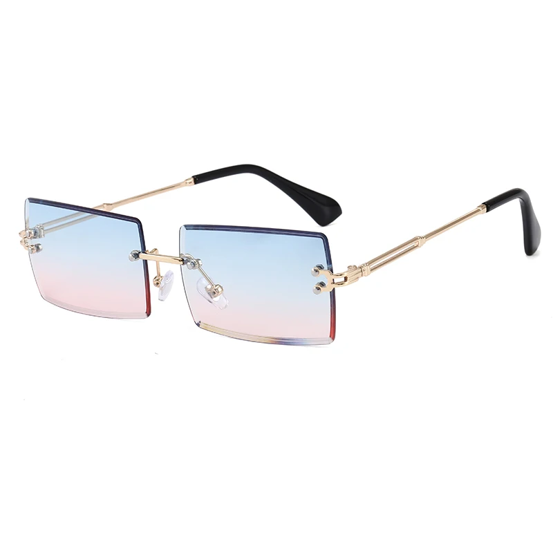 

2021 Eyewear Fashion Retro Vintage Men Women Tinted Small Rectangle Rimless Sunglasses