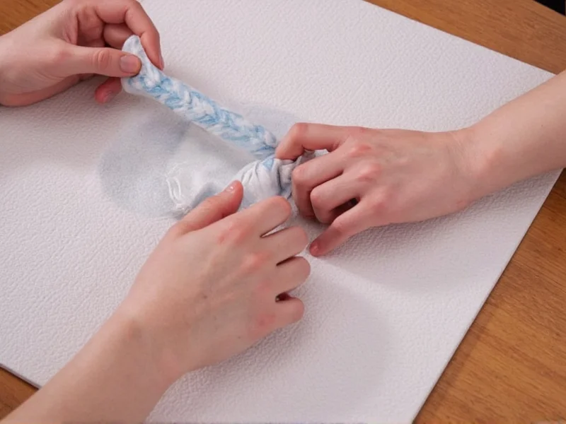 Hands demonstrating fabric loop technique on non-slip mat base