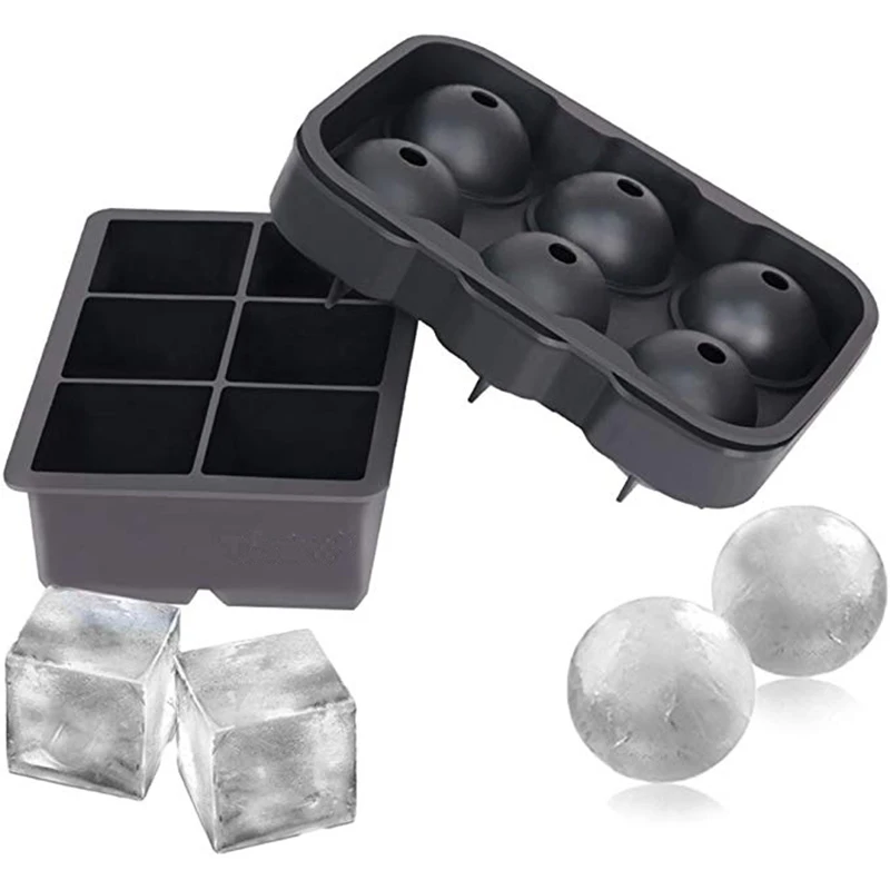 

Silicone Ice Cube Mold Ice Cube Trays Combo Mold Sphere Ice Ball Maker and Large Square Molds Reusable and BPA Free, Black red blue customized color