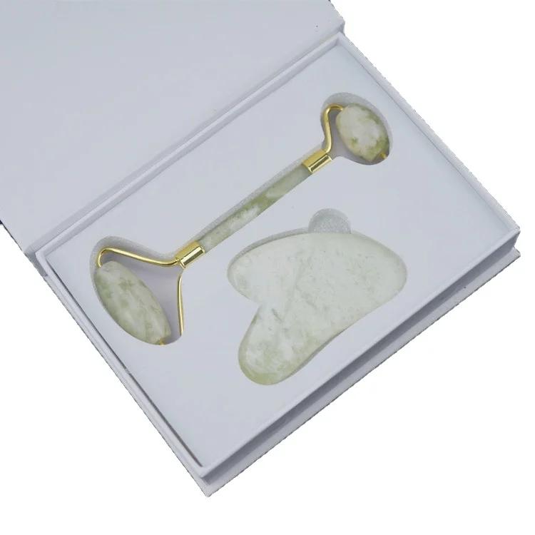 

Massage Face And Neck Jade roller GuaSha Set Best 100% Natural Anti-wrinkle Jade Roller GuaSha tools, White