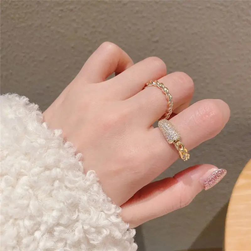 

Copper-plated real gold inlaid zircon opening adjustable circle ring micro-inlaid simple couple ring