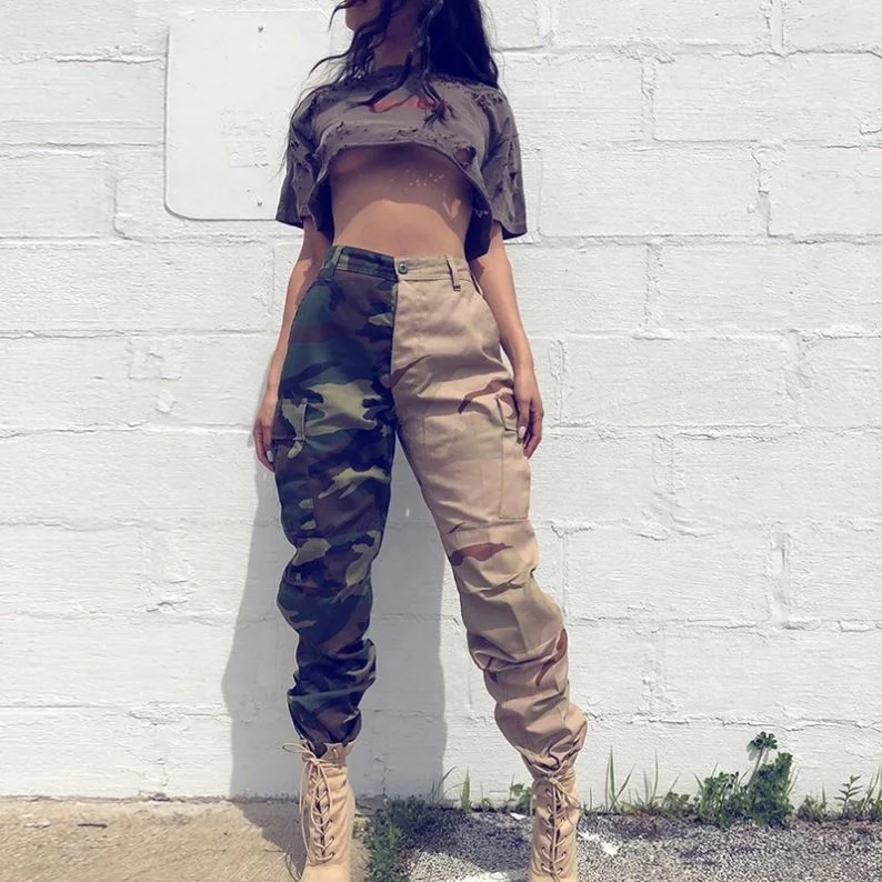 

Streetwear 2 Color Camouflage Matching Casual Overalls Women's Trousers Pleated Small Feet Pants