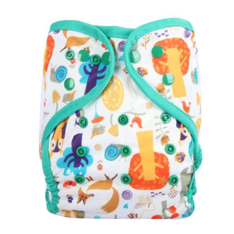 

Hot sale waterproof PUL fabric digital printed AIO cloth baby diaper 2 layers of insert sewed order online China factory, More than 10 prints in stock