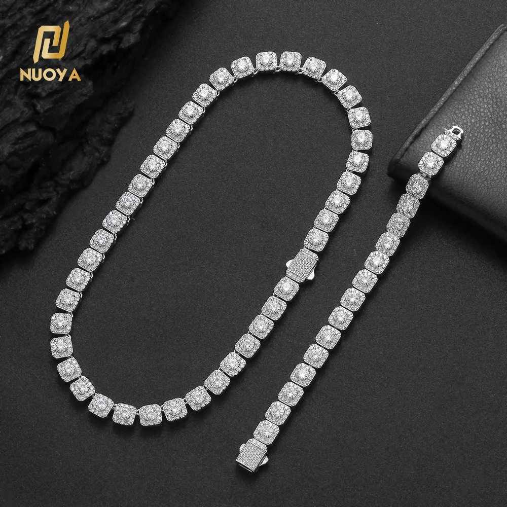 NUOYA 10mm Chain Iced Out Baguette Diamond Silver Plated Hip Hop Cluster Tennis Chain Bracelet for Women Luxury Fashion Jewelry