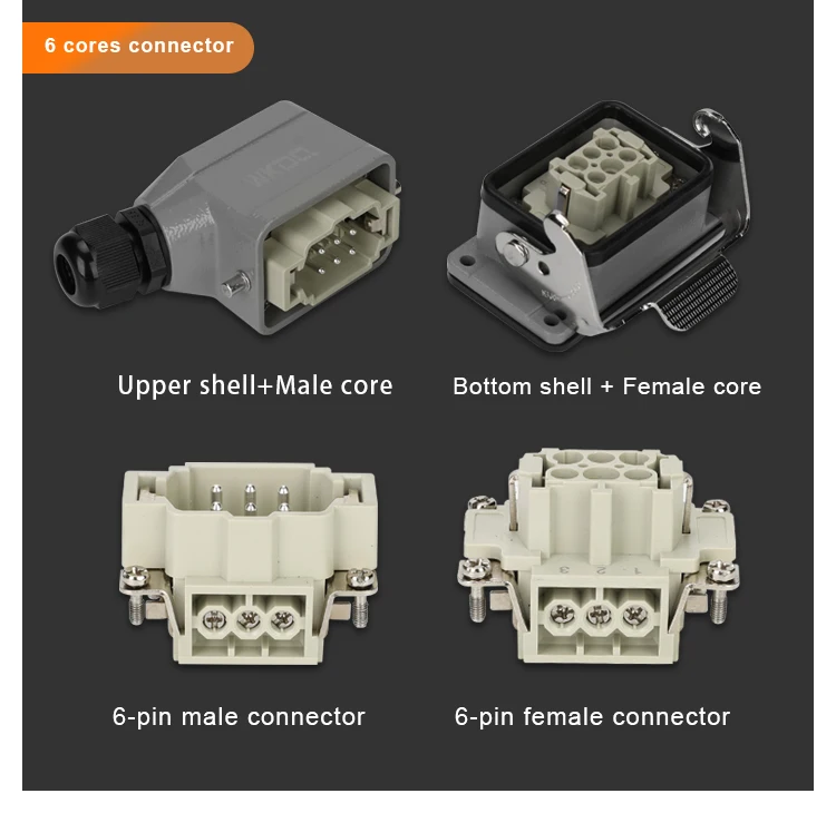 6 Pin WHE06C Side Out Hood Rectangular Heavy Duty Connector