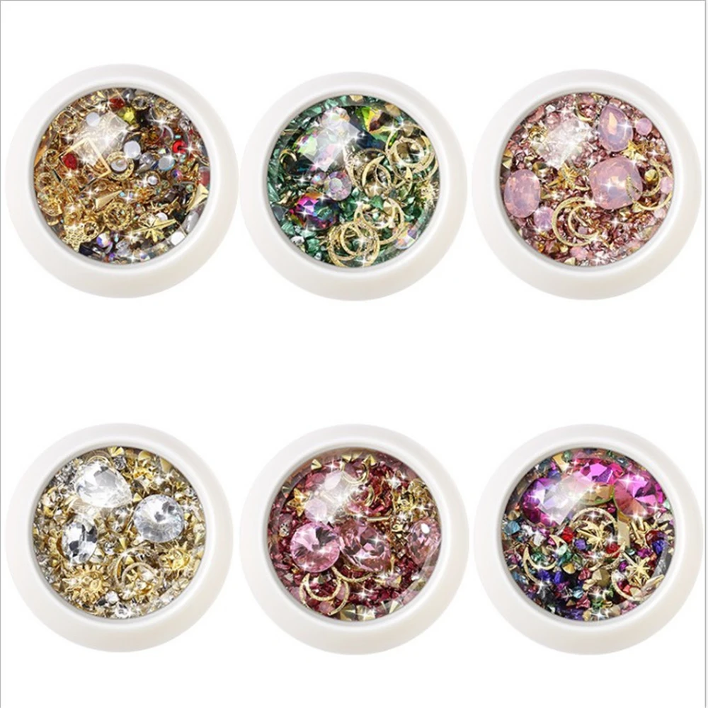 

Jar Mixed Acrylic Glitter Gold Rivets jewelry DIY Nail Art Decoration Metal Nail Studs, Colorful