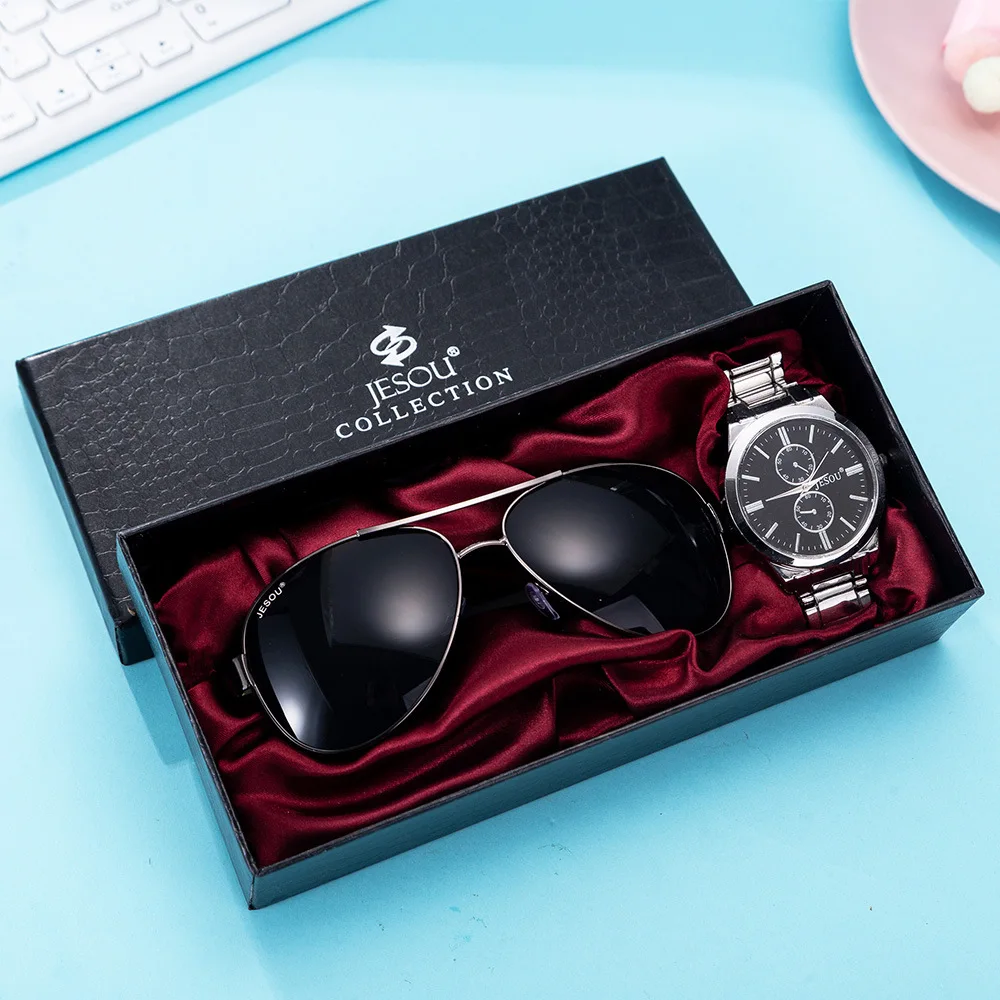 

High quality festvial father boyfriend gift sunglass stainless steel black large dial luxury watch