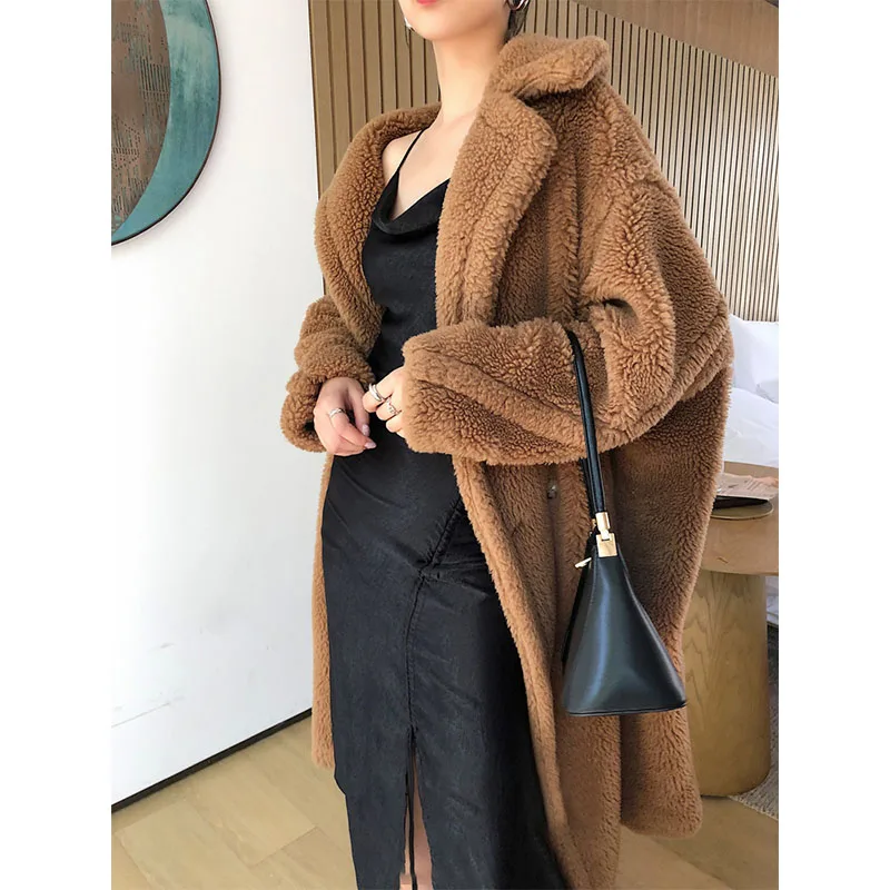 

Wholesale Custom Oversize Fur teddy bear coat cashmere coat Sheep Shearling Jacket Plus Size Long Real Fur Teddy Coat Women