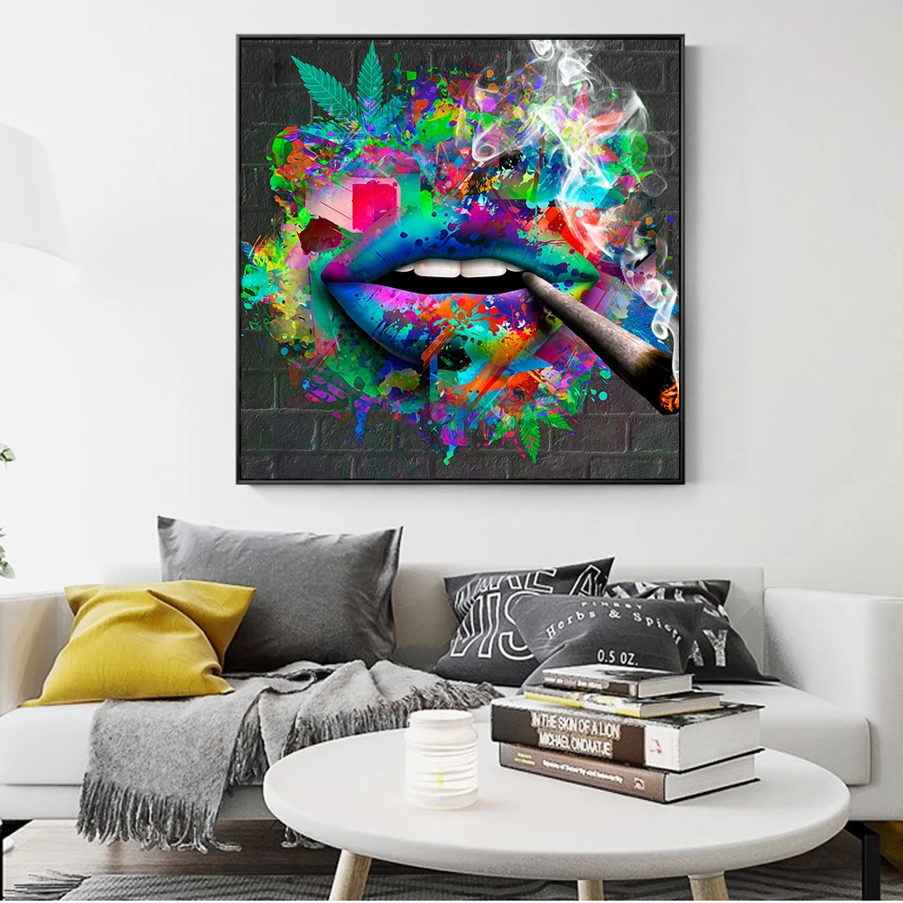 

Graffiti Colorful Lips Smoking Canvas Paintings on the Wall Art Posters And Prints Cuadros Pictures For Home Decoration