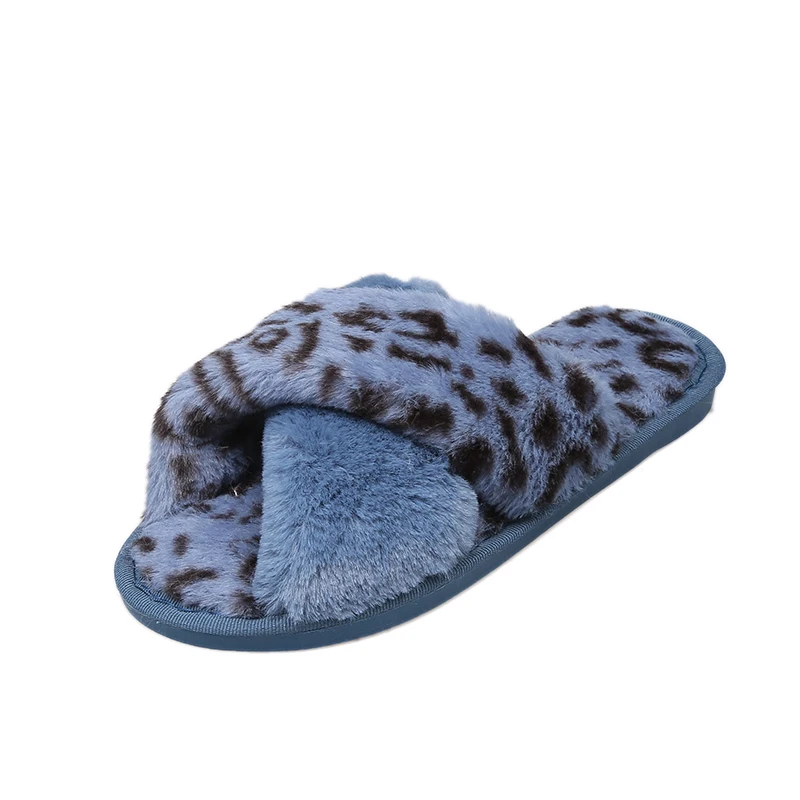 

Winter New Ladies Indoor Woolen Slippers Thick Leopard Print Slippers for Women