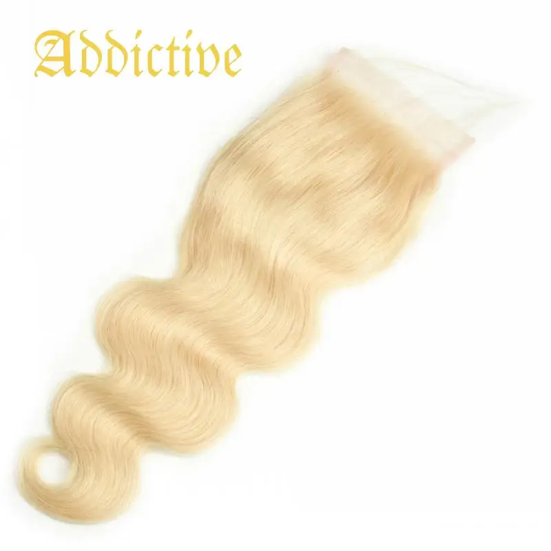 

Addictive Brazilian 613 Blonde Body Wave 4X4 Lace Closure With Baby Hair Middle Part Human Hair Closure Transparent Swiss Lace