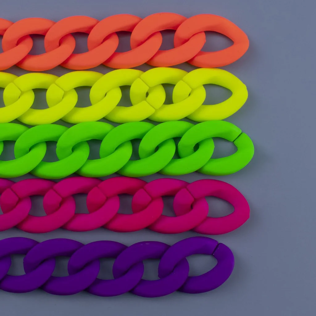 

REWIN  High Quality Neon Matte Acrylic Curb Chain Handle Neon Frosted Chunky Link Clasps Wholesale, 5 colors in stock
