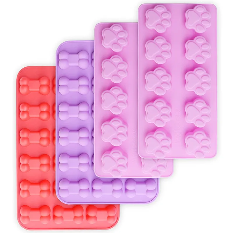 

Amazon Hot Sale 4Pcs Puppy Dog Paw and Bone Silicone Molds,Food Grade Silicone Molds for Chocolate, Candy, Jelly, Ice Cube, Transparent white