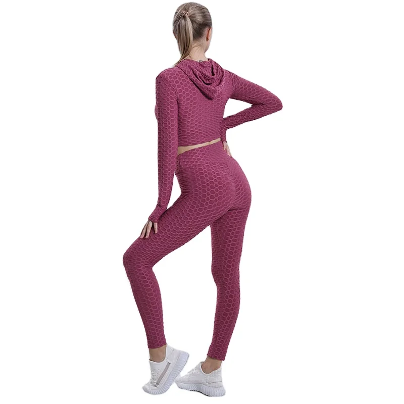 

LvCong Europe and America long sleeve hoodies butt lifter hip high waist women yoga pants long sleeve fitness yoga two piece set