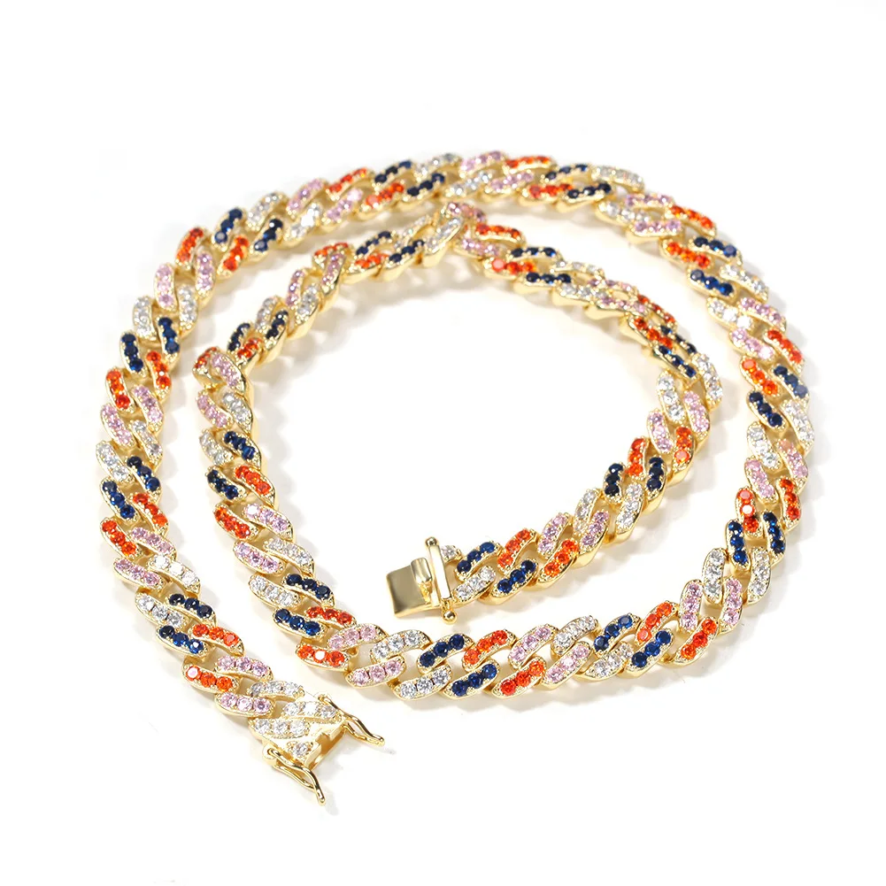 

9mm Bling Hip Hop brass Gold Silver Miami Cuban Link Diamond Chain pearl smile choker necklace set jewelry