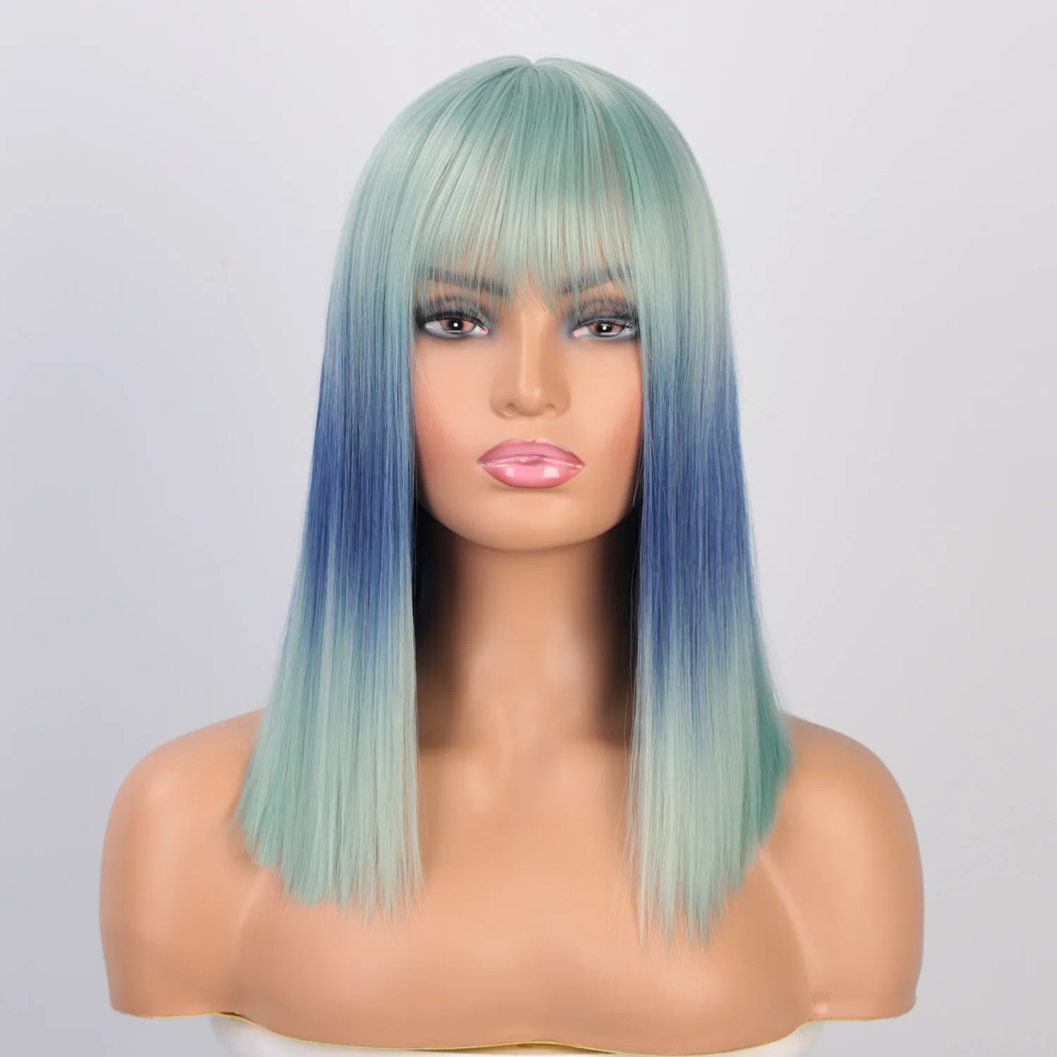 

Aisi Hair New Design Cosplay Vendor Cheap Wholesale Medium Long Silky Straight Blue Wig For Black Women Synthetic Hair Wigs