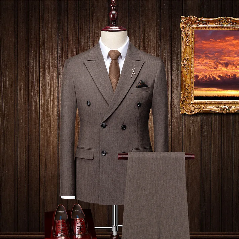 

Autumn New Product Slim Three Piece Suit Men's Jackets Casual Solid Color Double Breasted Suit For Groom Best Man Dress