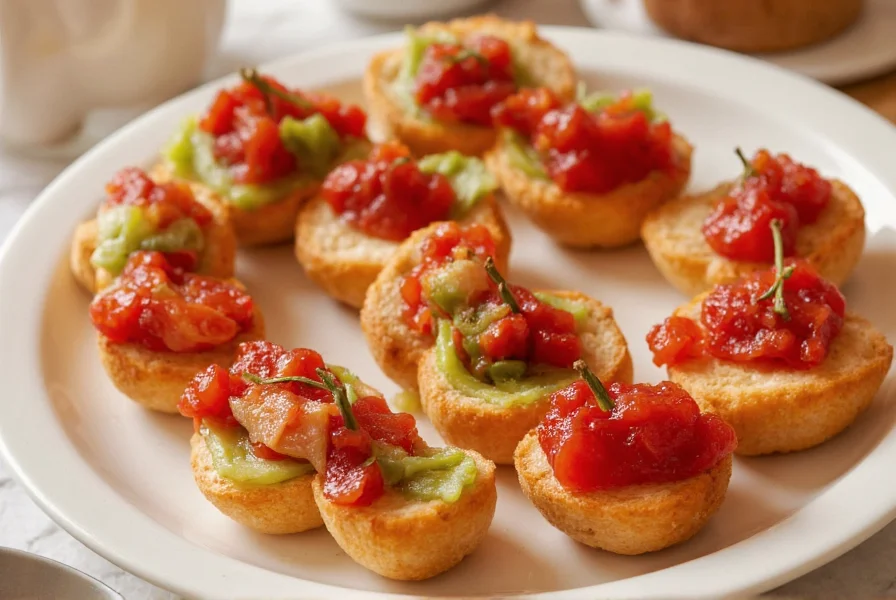 Assorted red pepper jelly appetizers arranged on serving platter for party