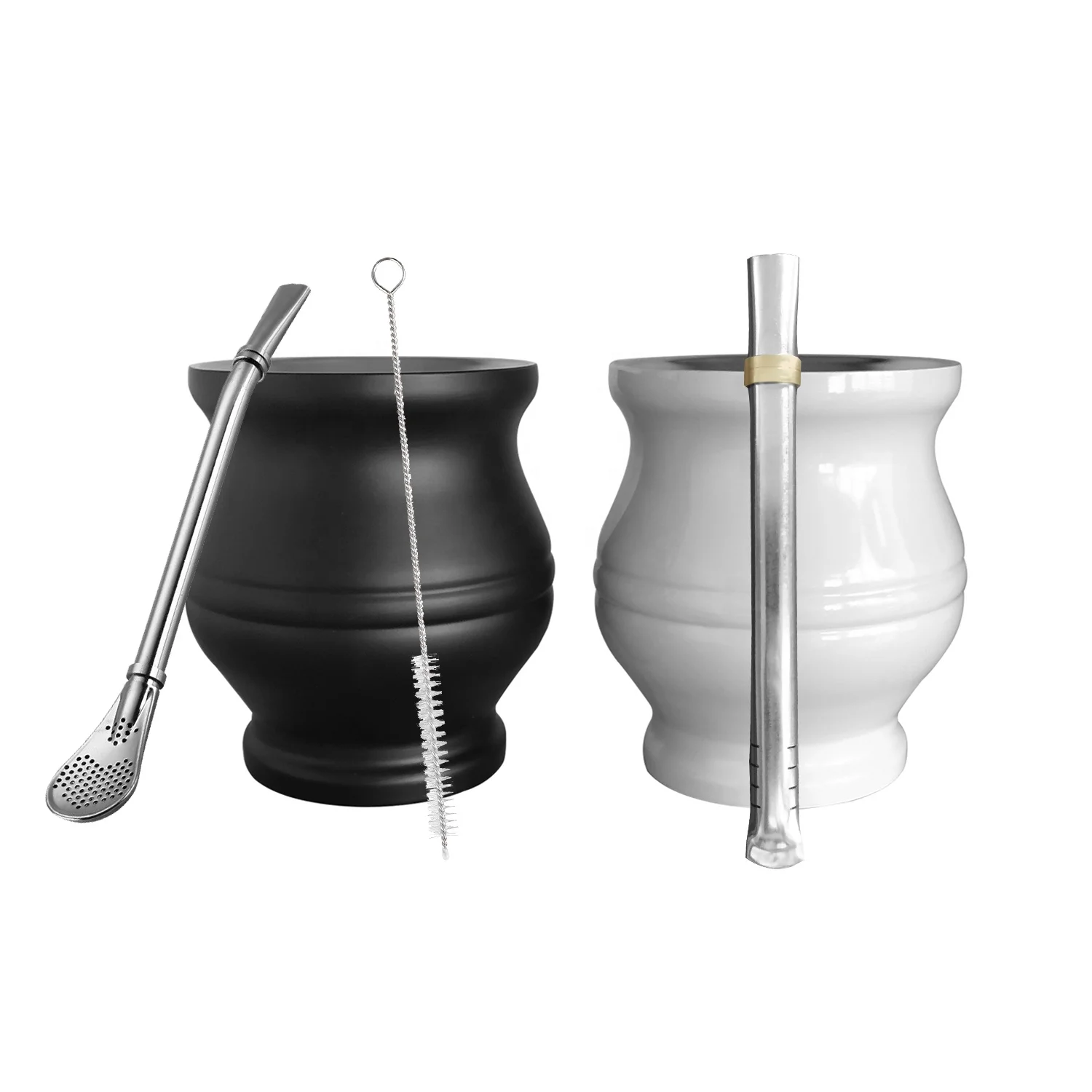 

Hot Selling 180ml Double Wall Stainless Steel Yerba Mate Cup Mate Gourd with Bombilla mate Straw Set