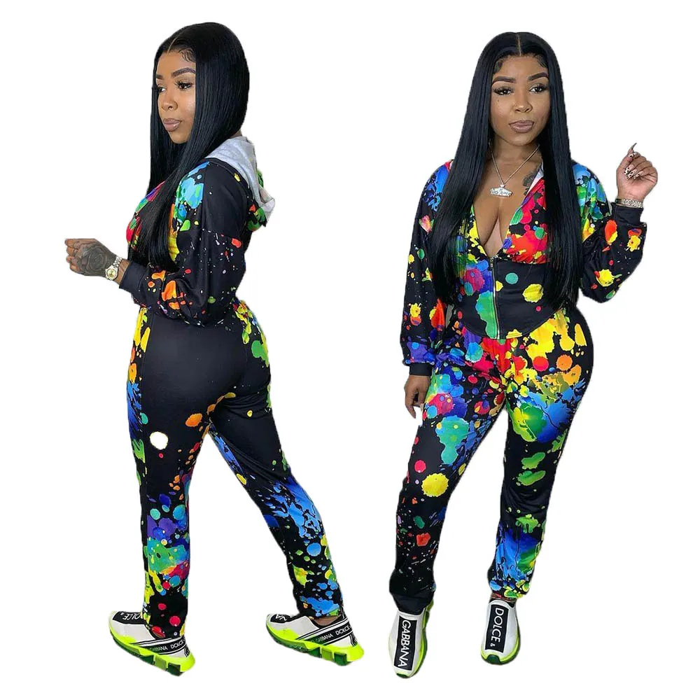 

Foma clothing MY035 new arrivals autumn winter 2021women clothing printing sport sets Hoodies pants women's two piece set