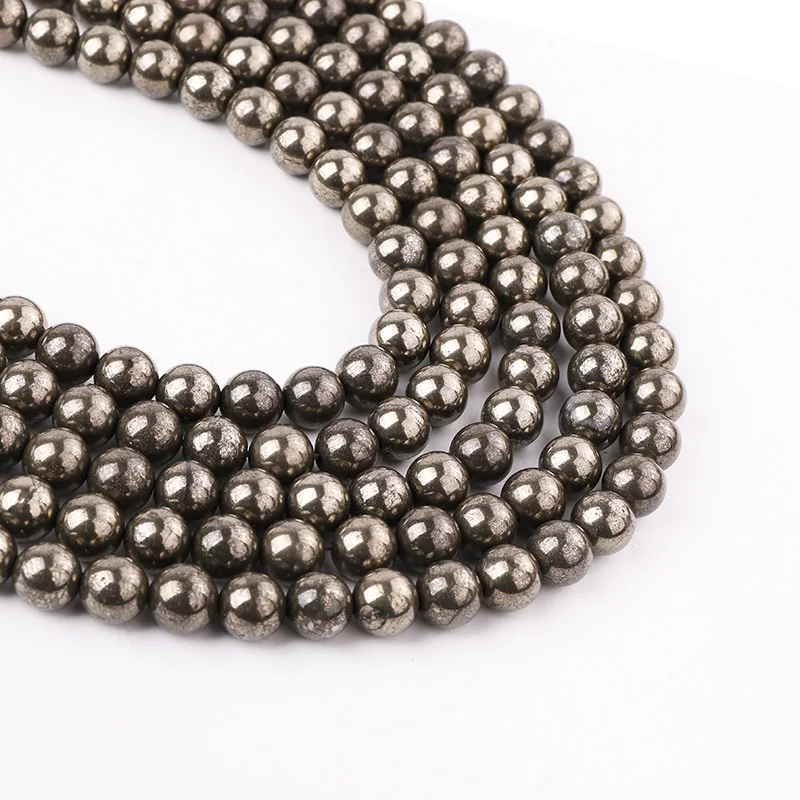 

Wholesale High Quality Natural Stone 4/6/8/10/12mm Pyrite Stone Loose Round Beads For Jewelry Making