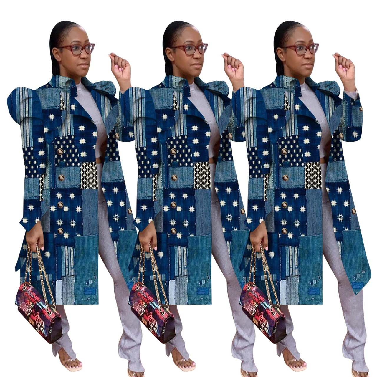 

Women's 2021 Spring Fashion Jacket All-Match Denim Print Long Trench Coat Women's Clothing, Picture showns
