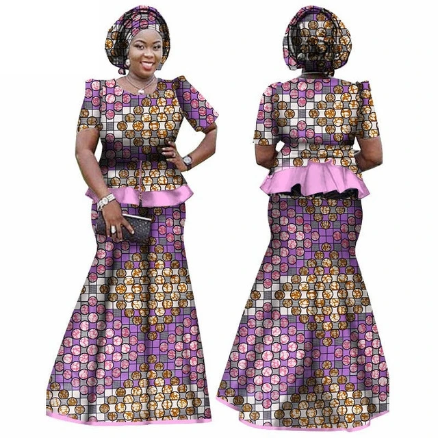 

African Traditional Vestido Blouses 2 Pieces for Women Skirt Set Luxurious Women Dresses WY864