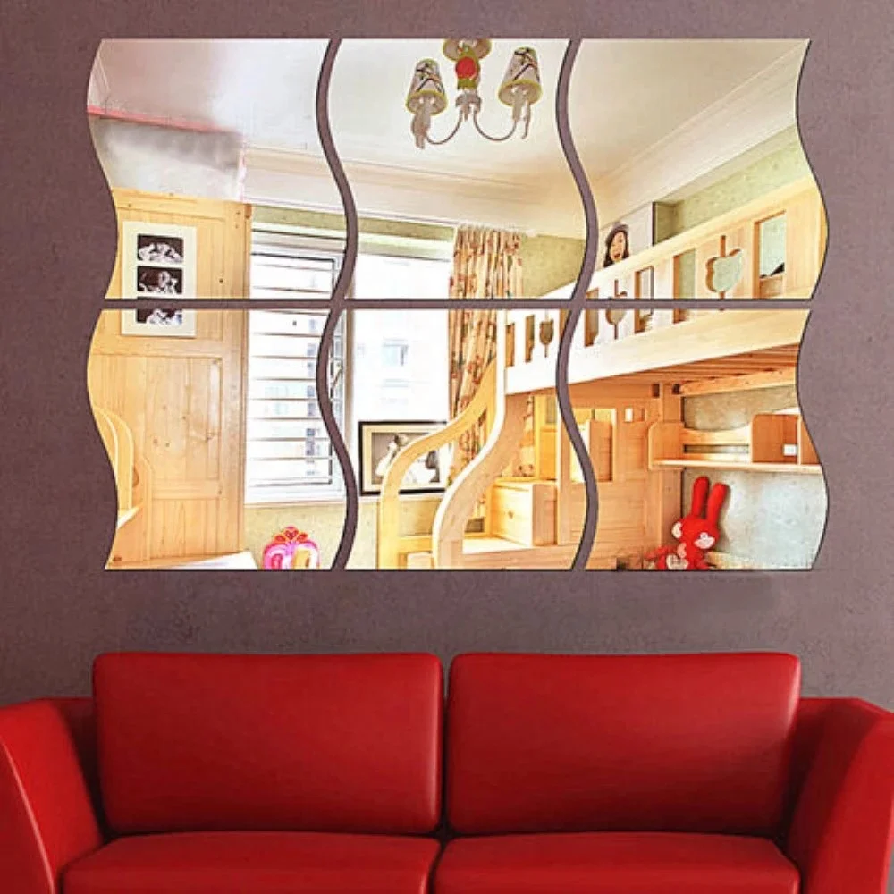 

3D DIY mirror sticker wave acrylic mural detachable sticker living room decoration wall sticker art home decoration, Customized color