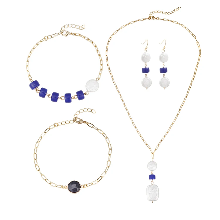 

Women Jewelry Set 2022 Earrings Gemstones Jewelry Bracelet Freshwater Pearls Necklace, As picture