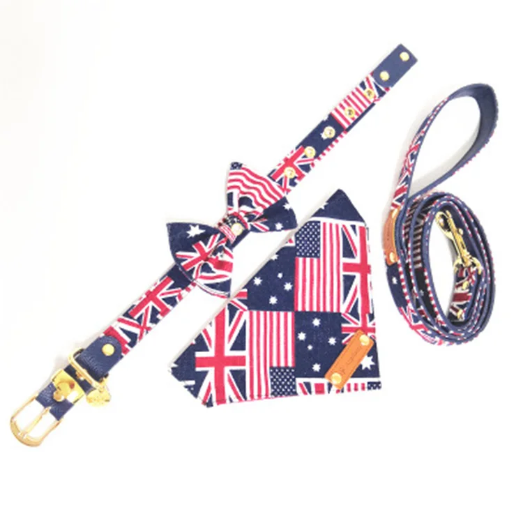 

Hot Bowtie Dog Bandana Collar Leash Set Custom Pet Dog Scarf Bandana Collar, Picture