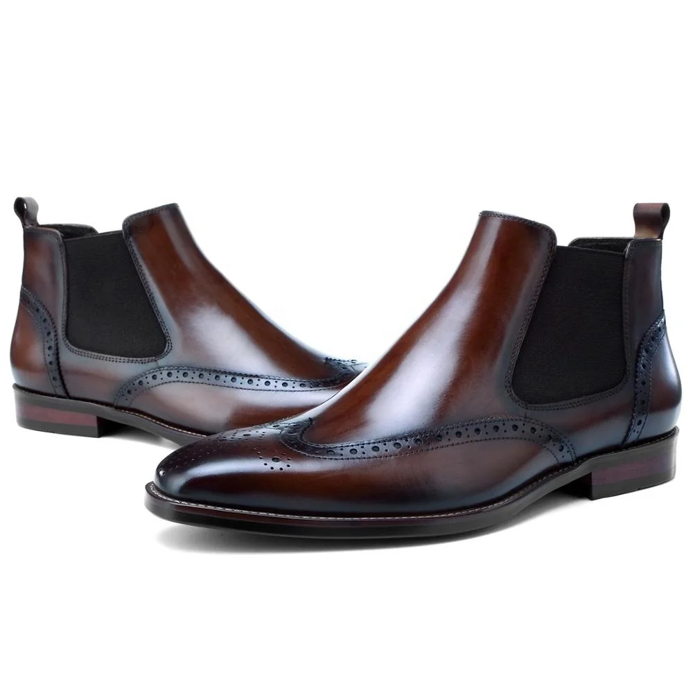 

2020 Fashion Handmade Ankle Boots Manufacturer Men Genuine Leather Shoes Oxford Brogue Boots, Black brown