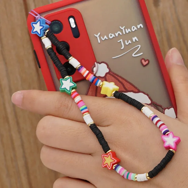 

PC1016 Popular Phone Jewel Chic Rainbow Polymer Clay Star Mobile Phone Holder Chain String Straps