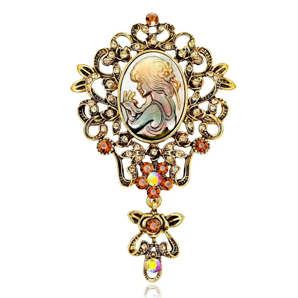 

Retro Luxury Classical Fashion Shell Rhinestone Beauty Costume Decoration Brooch