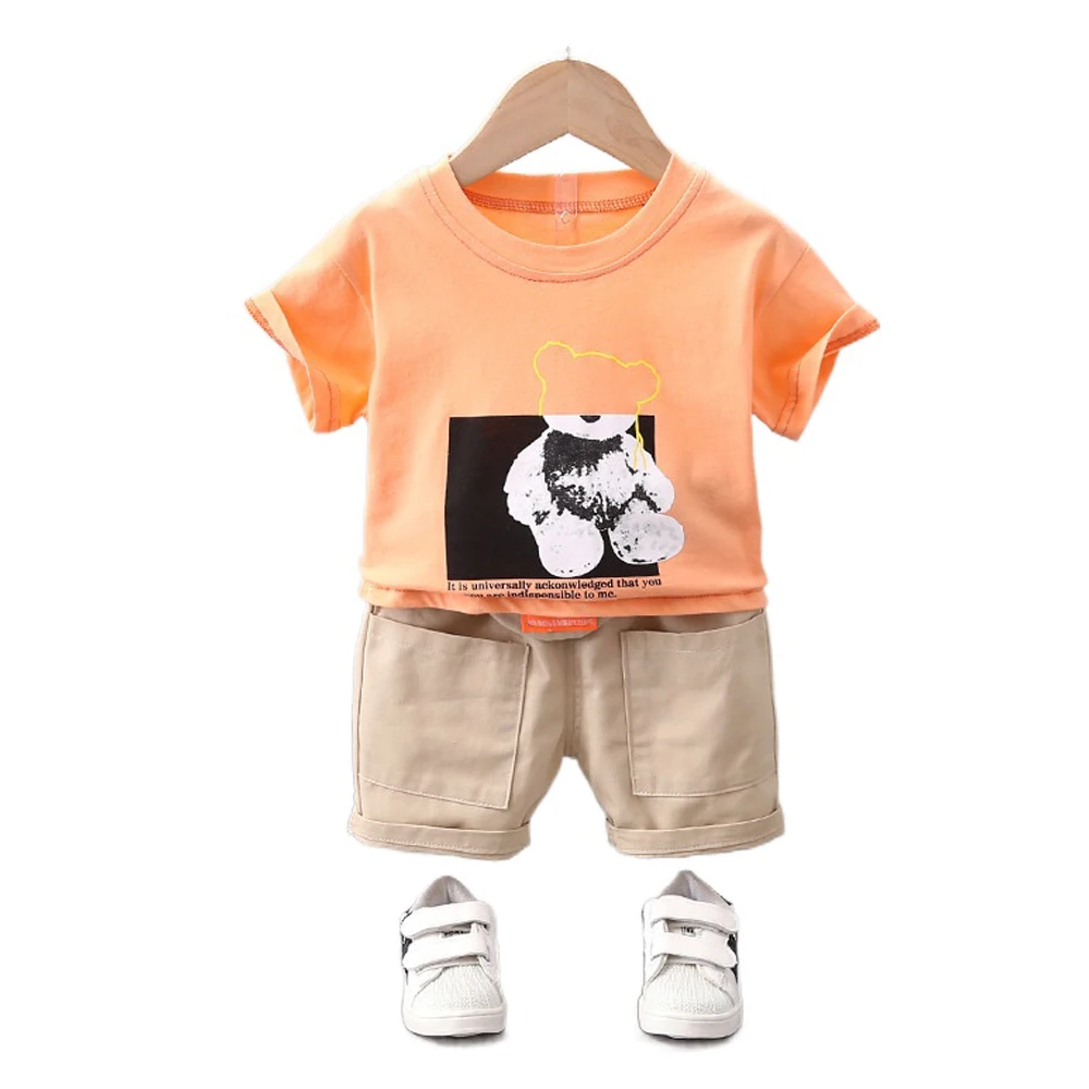 

New summer boys short-sleeved T-shirts clothes suit cartoon 0-4 years old sports short-sleeved boys two-piece sets, Pink,white,purple,yellow