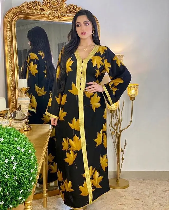 

Turkish female skirt printed floral dress muslim robe abaya muslim